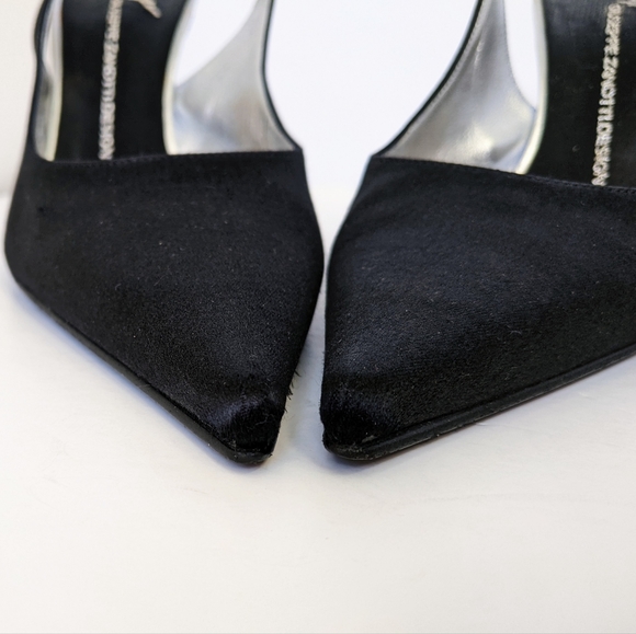 Giuseppe Zanotti Black Crystal Embellished Satin Slingback Pumps - Picture 15 of 16